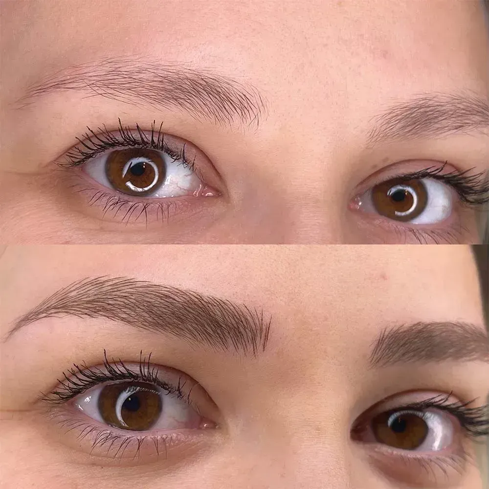 Vorher und Nachher Micropigmentation, weiche natürliche Schattierung